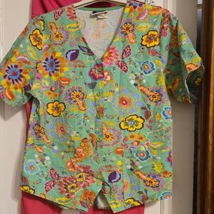 SB Scrubs Colorful Floral Blouse